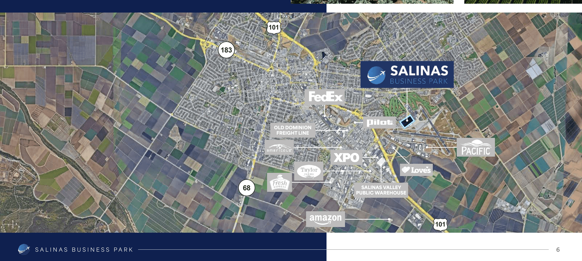 Map of Salinas Business Park and its surroundings, including Salinas Municipal Airport and the Highway 101 corridor