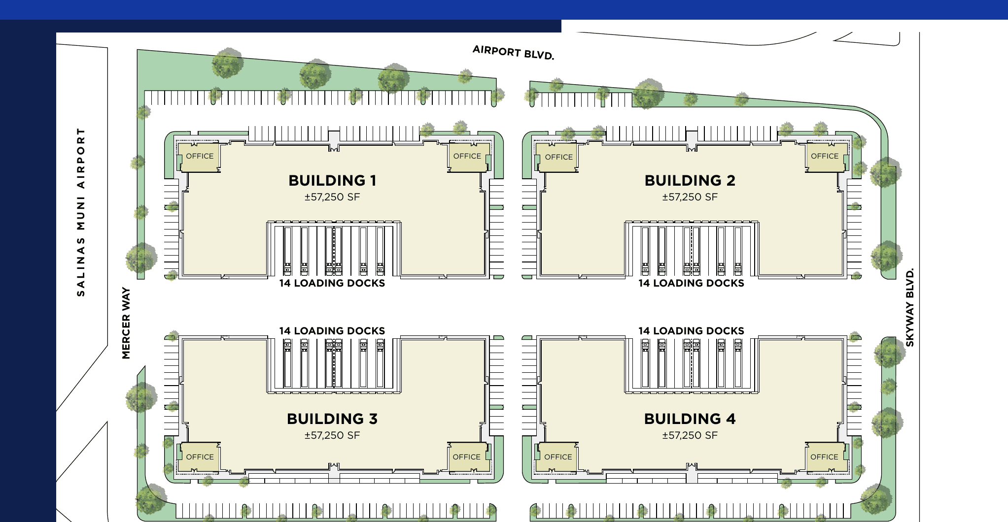 Multi-building site plan concept for Salinas Business Park