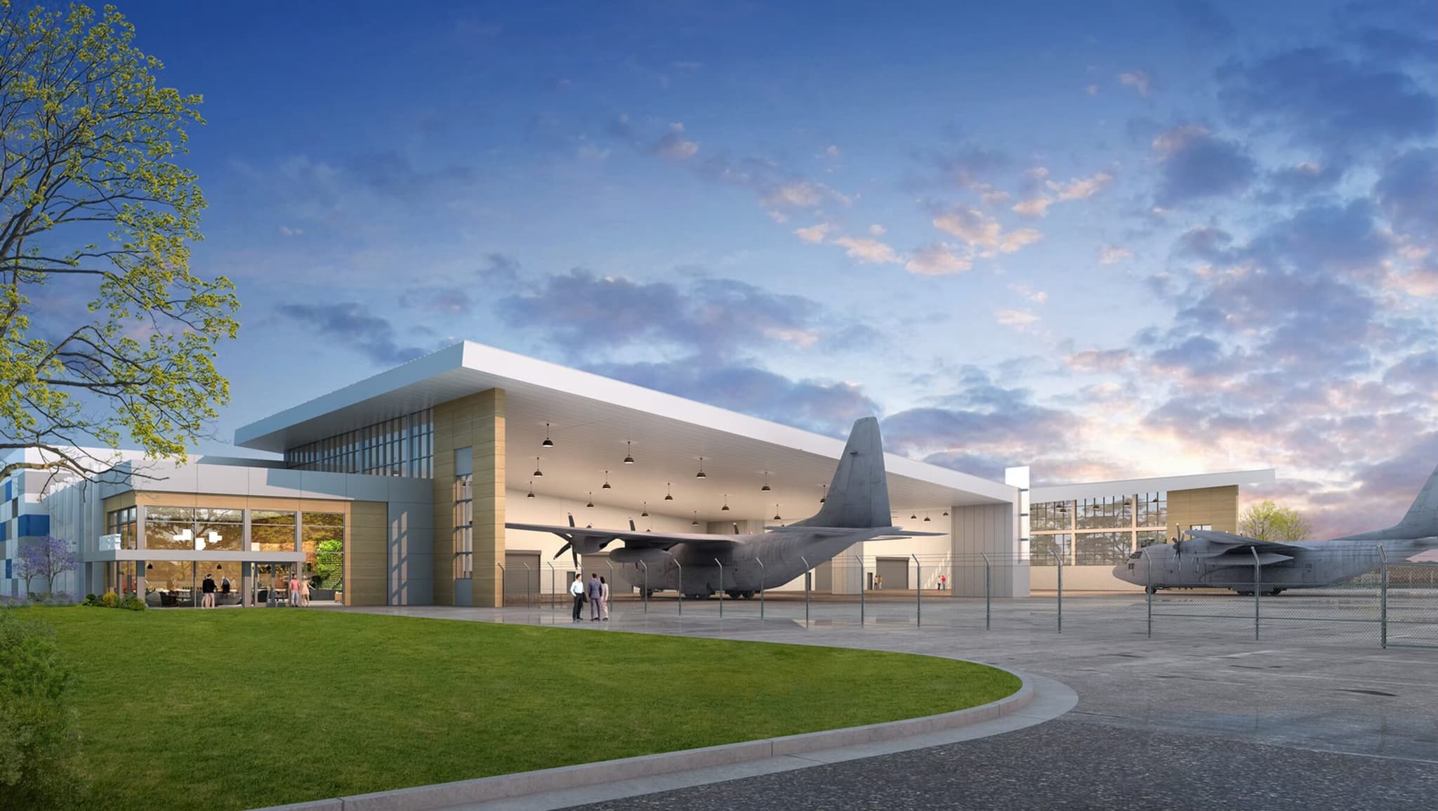 Rendering of Salinas Business Park buildings beside the Salinas Municipal Airport taxiway