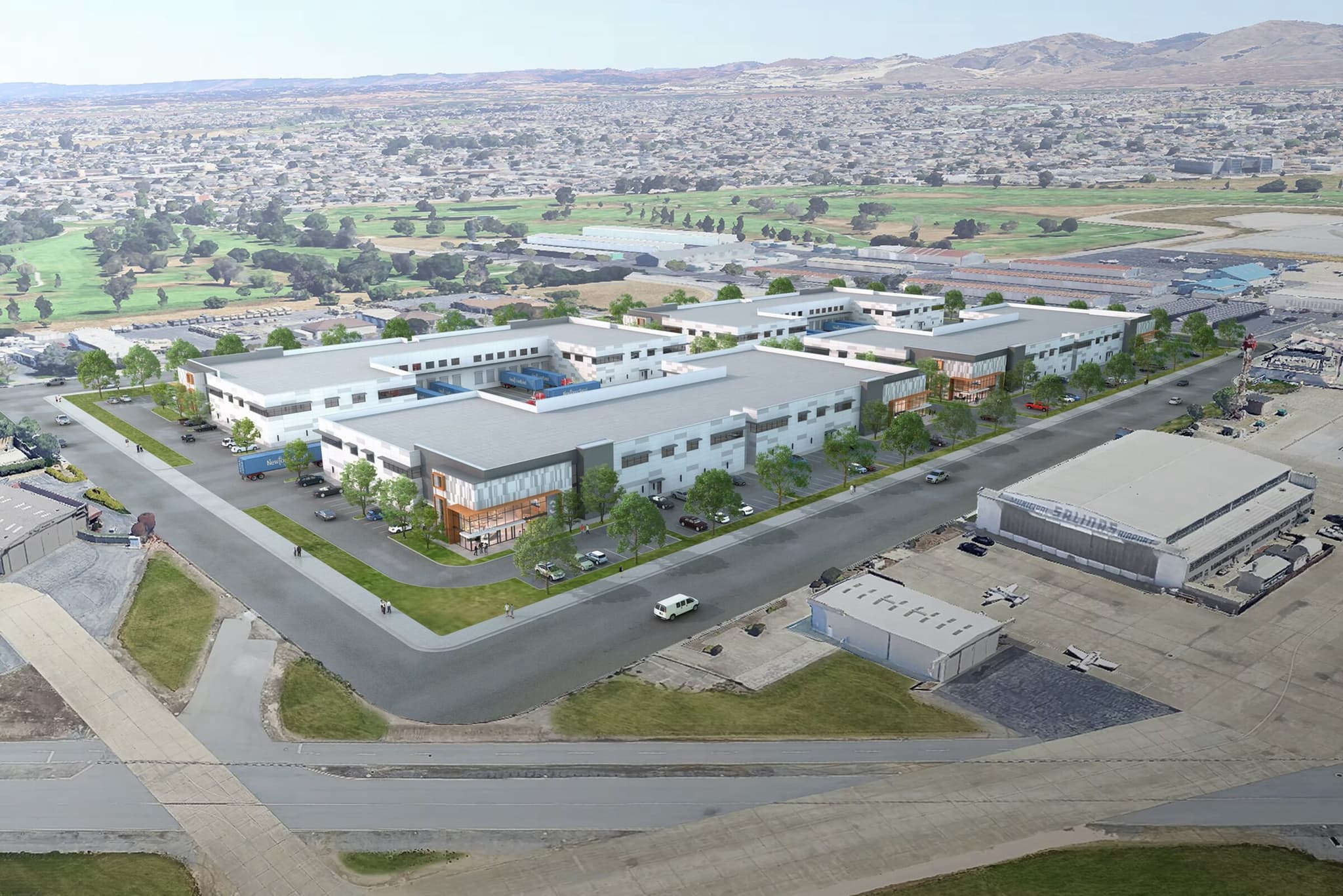 Aerial rendering of the Salinas Business Park campus, one mile from the Amazon fulfillment center